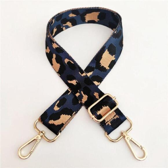 Leopard Pattern Adjustable Purse Strap In Dark Blue And Gold - Picture 1 of 8